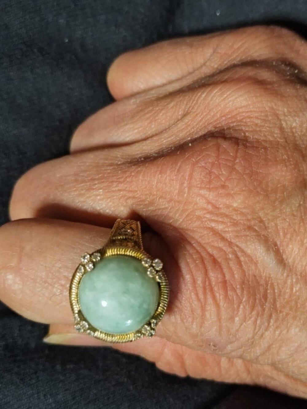 Judith Ripka Jadeite and CZ Dome Gold Tone Ring Size 10 - Picture 13 of 16